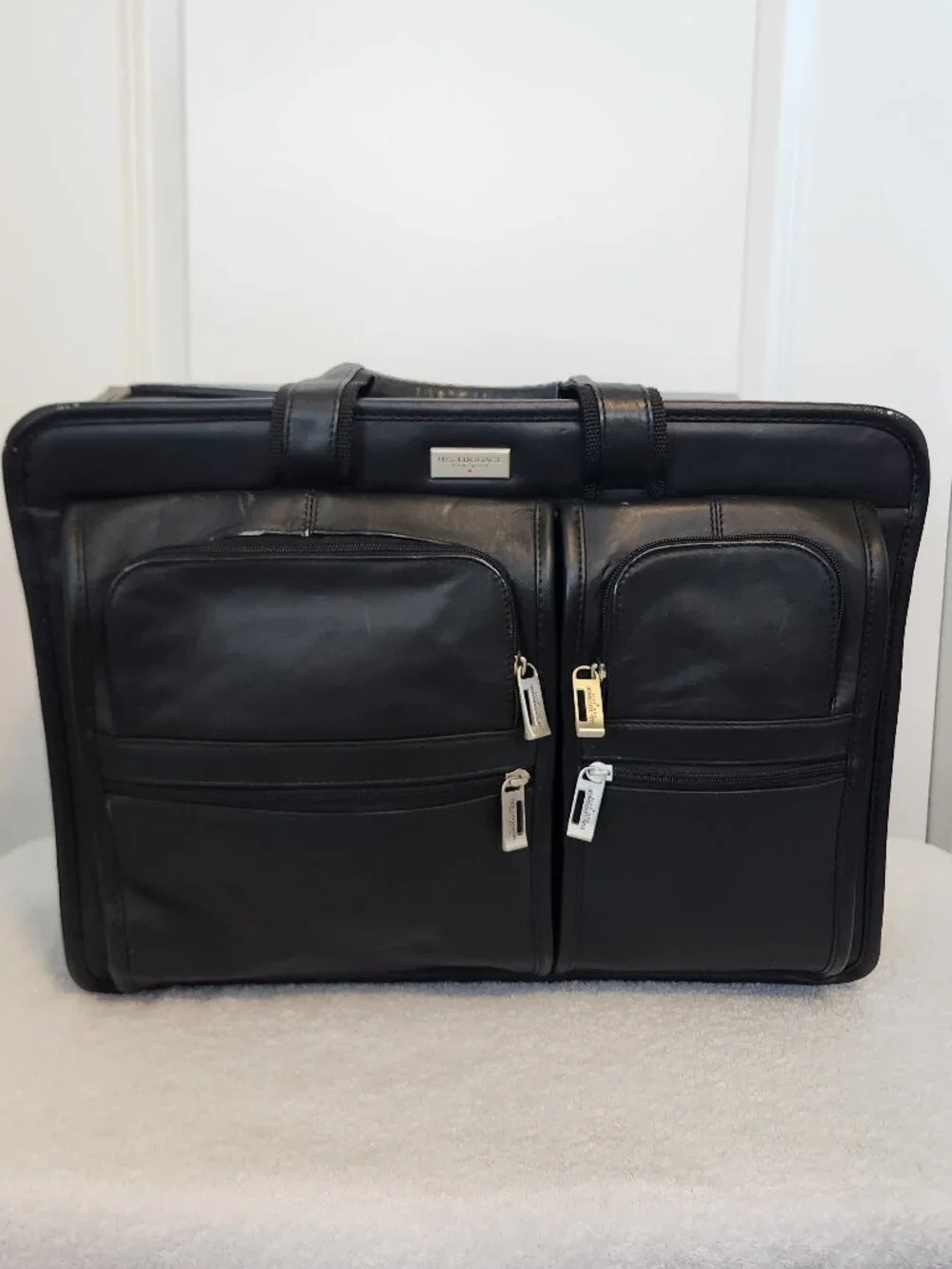 Vintage U.S. Luggage NY Black Leather Expandable Briefcase Laptop Business Bag